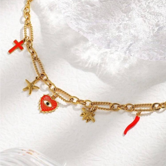 Anthropologie 18k Gold and chili cross evil eye Charm Bracelet - Picture 4 of 4